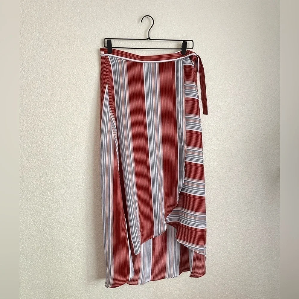 Lavender Field Striped Wrap Midi Skirt S Rust Black